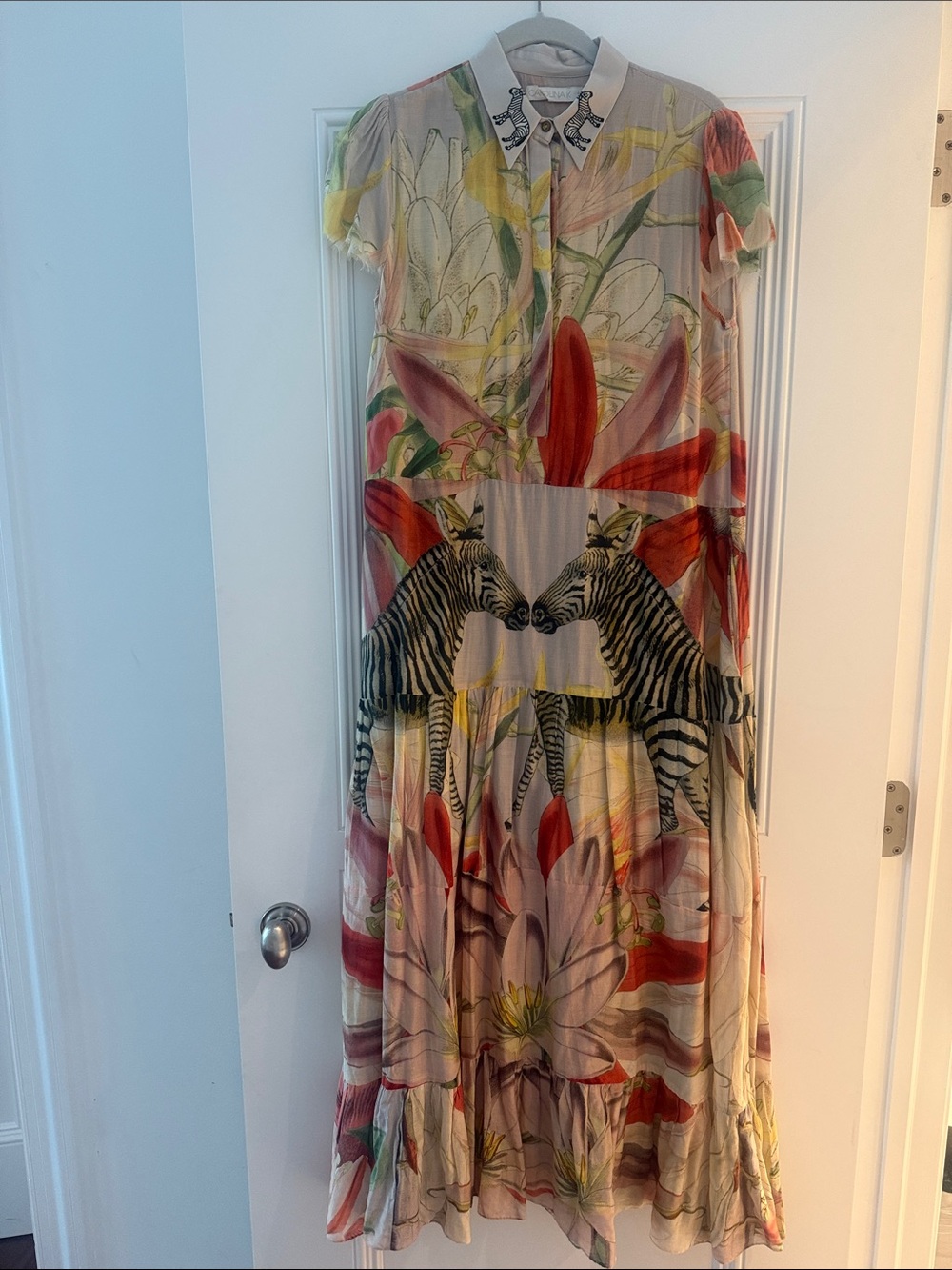 Floral & Zebra Print Maxi Dress in Red and Cream